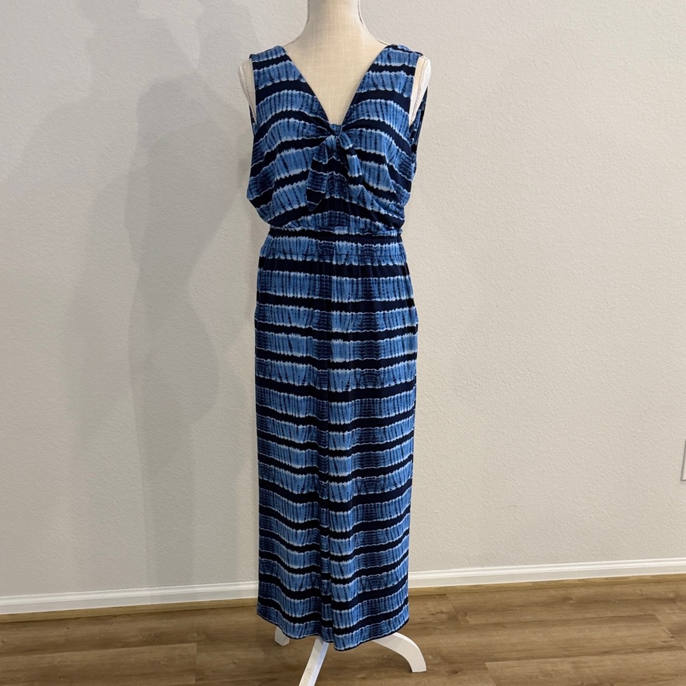 Michael Kors Blue Striped Sleeveless Jumpsuit